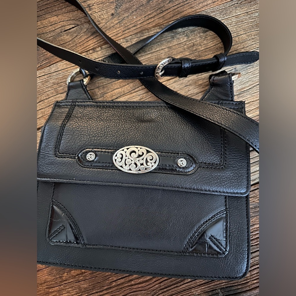 Brighton 🖤 Black Leather Double compartment Crossbody Bag - Vintage!!